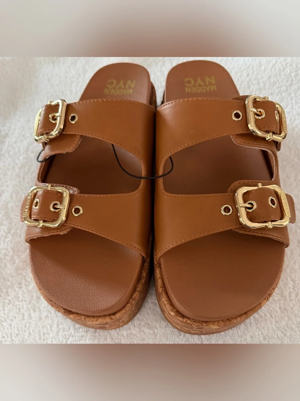 Madden NYC Brown Cork Platform Slide Buckle Stylish Comfy Sandals Shoes 7.5